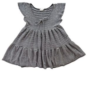 See You Monday Women XS Black White Marled Tiered Babydoll Mini Dress Tunic Boho